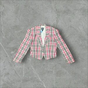 Pink White & Black Plaid Blazer